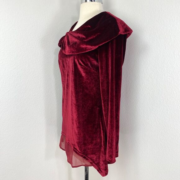 Ruby Red Velvet Tunic Blouse Small Long Sleeves Bertha Cowl Collar Goth Boho - Picture 6 of 11